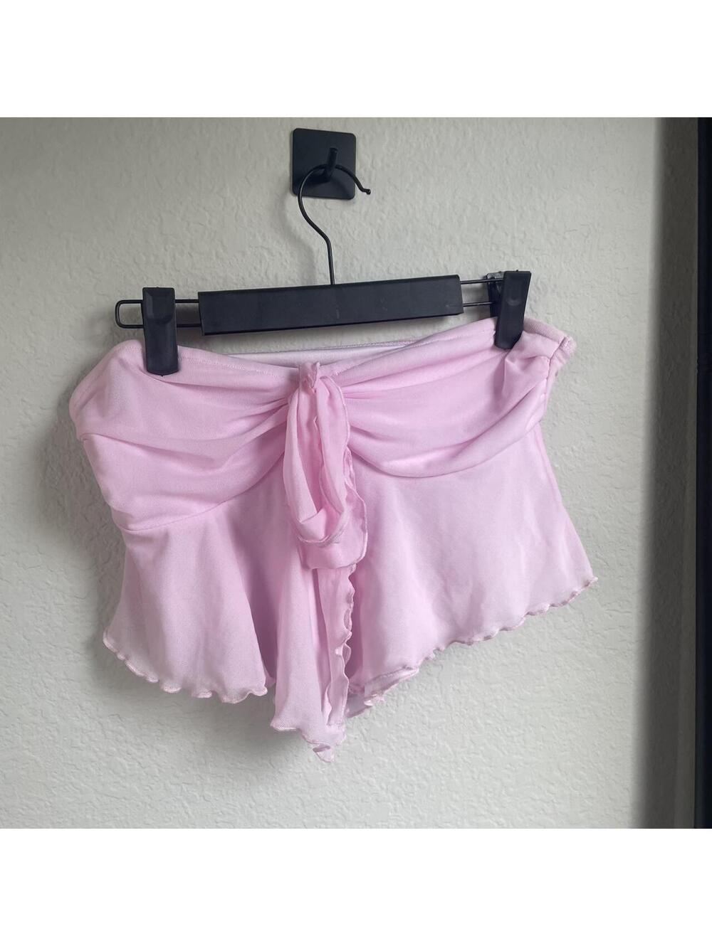 SHEIN Light Pink Tie Front Tube Top with Ruching, Size Small, Y2K Cottage Glam